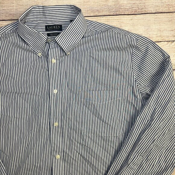 Men's Ralph Lauren Blue White Striped Button Down Shirt XL Long Sleeve Casual - Picture 8 of 15